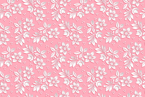 wallpaper bunga petaled putih, bunga, latar belakang, pink, pola, volume, Wallpaper HD HD wallpaper