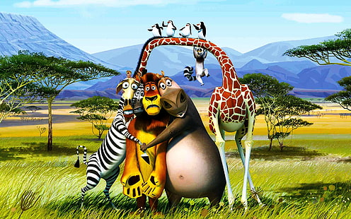 2012 Madagascar 3, Kreskówki,, tapety iluzji, kreskówki, filmy, Tapety HD HD wallpaper