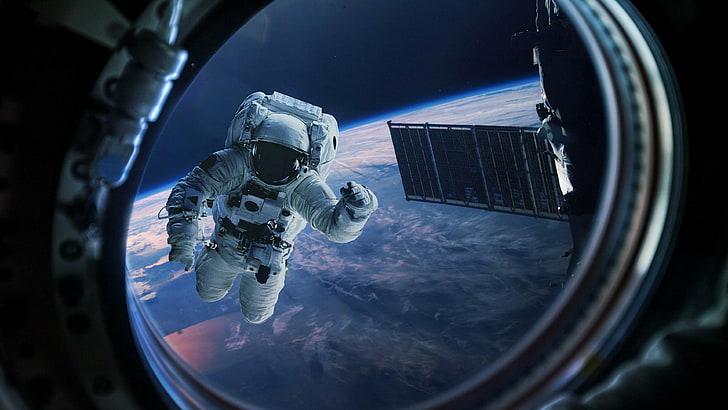 spacecraft, astronaut, space station, earth, outer space, space, HD wallpaper