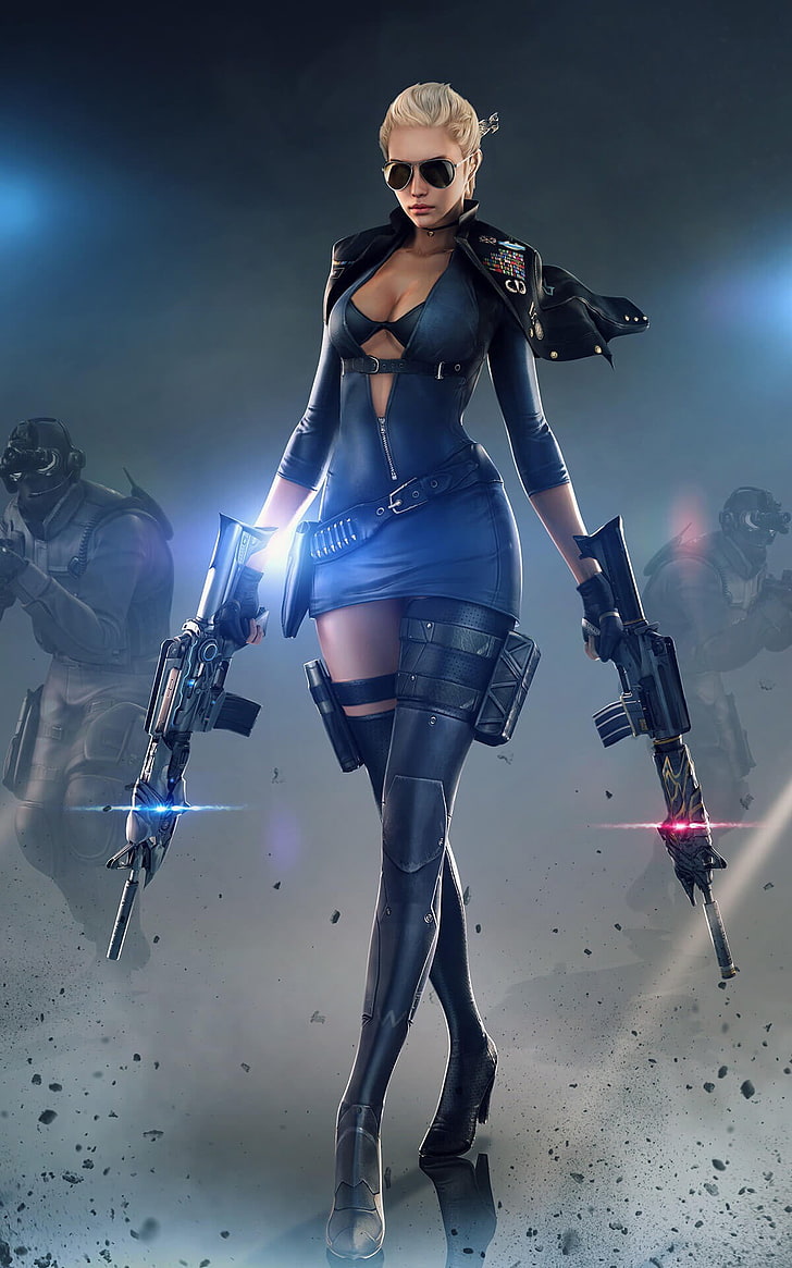 mujer sosteniendo dos rifles de papel tapiz digital, CrossFire, juegos de PC, pistola, mujeres, arte digital, videojuegos, chicas con pistolas, Fondo de pantalla HD, fondo de pantalla de teléfono