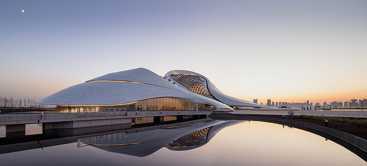 Edificio de hormigón blanco, Harbin Opera House, arquitectura asiática, moderna, China, Fondo de pantalla HD