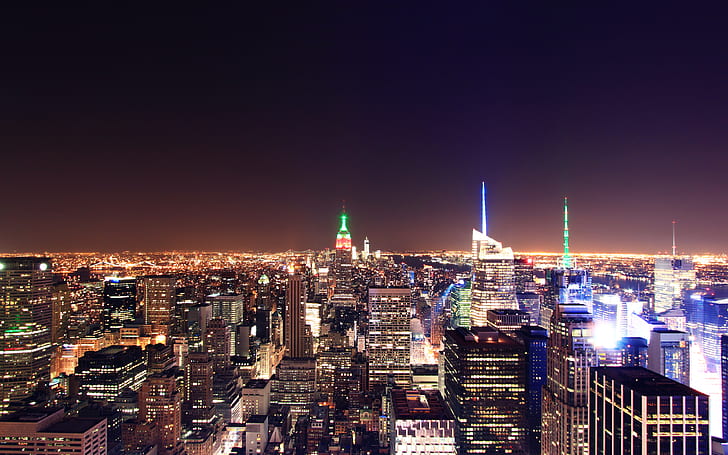 ภาพกลางคืนของเมืองนิวยอร์ก 4K, เมือง, ยอร์ก, ทิวทัศน์ยามค่ำคืน, ใหม่, วอลล์เปเปอร์ HD