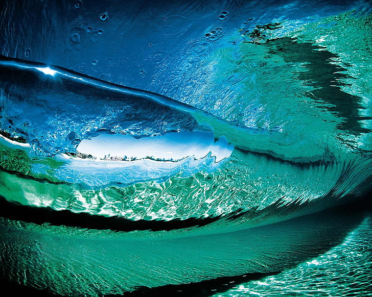 underwater, waves, sea, turquoise, water, cyan, HD wallpaper
