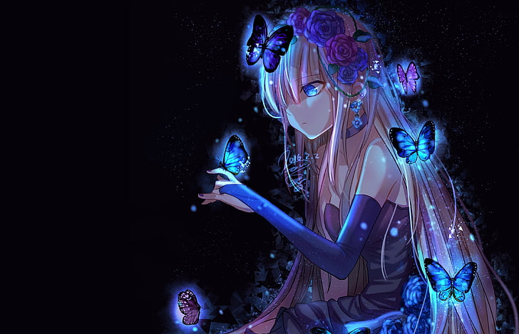 Mädchen, Schmetterling, Dunkelheit, Anime, Kunst, HD-Hintergrundbild