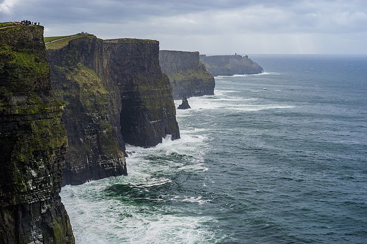 su kütlesi, sahil, kaya, deniz, su, Moher kayalıklarla (İrlanda), İrlanda, Moher kayalıklarla, HD masaüstü duvar kağıdı