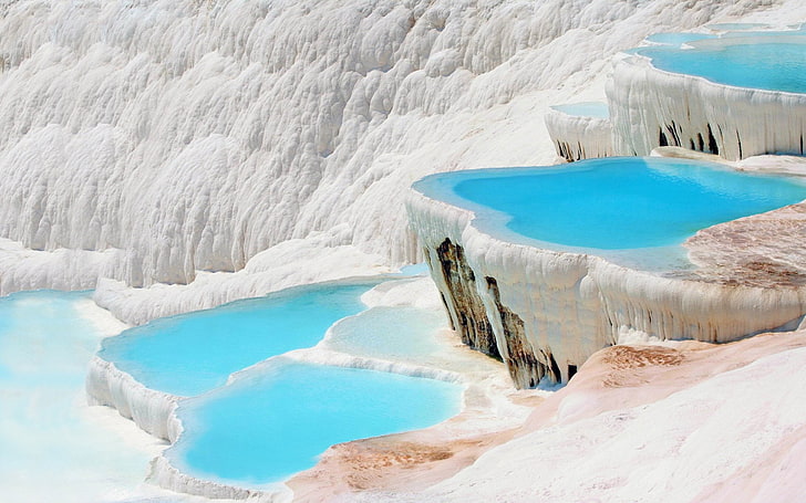 Earth, Pamukkale, Cliff, Hot Spring, Nature, Scenic, Turkey, Turquoise, HD wallpaper