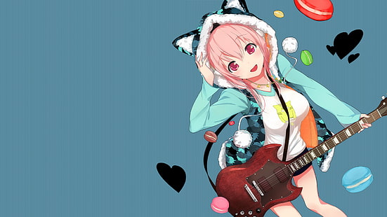 エレキギターアニメキャラクター、アニメの女の子、すーぱーそに子を保持している女の子、 HDデスクトップの壁紙 HD wallpaper