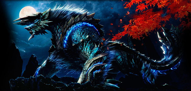 Blue armored animal character digital wallpaper, Monster Hunter