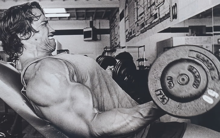 Arnold Schwarzenegger, Arnold Schwarzenegger, working out, monochrome, Bodybuilder, weightlifting, HD wallpaper