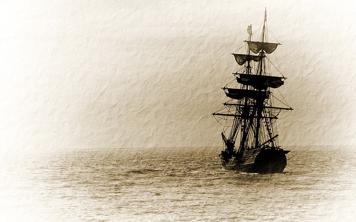 ilustrasi kapal hitam, kertas, latar belakang, kapal, Wallpaper HD