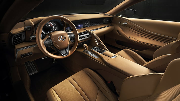 Marrón interior del automóvil Lexus, Lexus LC 500, Detroit Auto Show 2016, interior, Fondo de pantalla HD