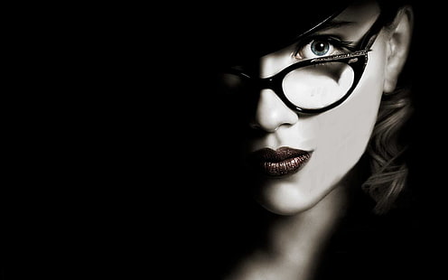 kacamata hitam berbingkai kucing-mata perempuan, hitam, Scarlett Johansson, Wallpaper HD HD wallpaper