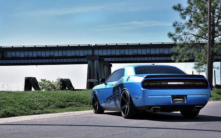 car, Dodge, Dodge Challenger, road, bridge, Challenger SRT8 Hellcat, HD wallpaper