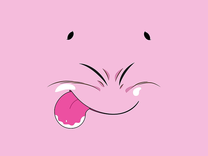 Dragon Balls Majin Buu enfrenta mostrando a ilustração da língua, rosa, focinho, Toon, HD papel de parede