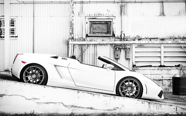 Lamborghini Gallardo Spyder ADV1 Wheels, white convertible coupe, lamborghini, gallardo, spyder, adv1, wheels, HD wallpaper