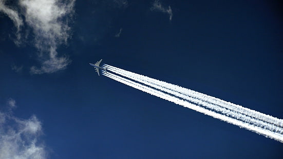 เครื่องบินสีเทา, ท้องฟ้า, เมฆ, เครื่องบิน, เที่ยวบิน, ปีก, เทรล, Mriya, The an-225, Cargo, Jet, Antonov, In The Air, Flies, Cossack, Ан225, มุมมองด้านล่าง, วอลล์เปเปอร์ HD HD wallpaper