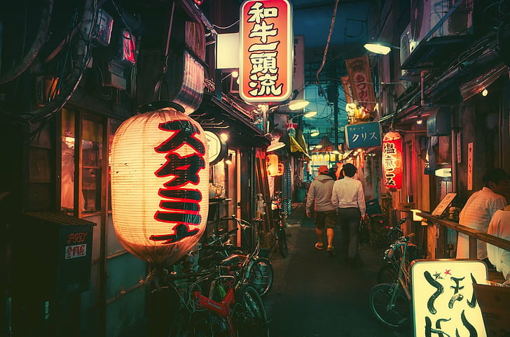 japonya gece kasaba şehir, HD masaüstü duvar kağıdı