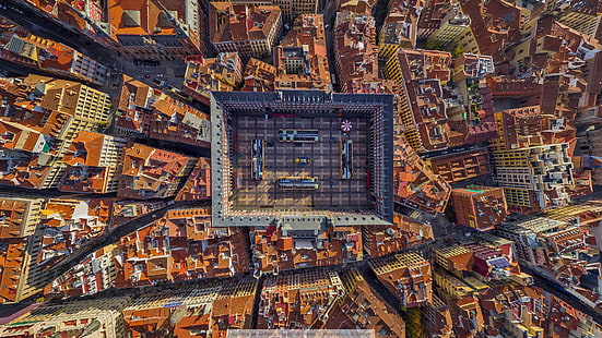Man Made, Madrid, Aerial, City, Cityscape, La Plaza Mayor, Spain, HD wallpaper HD wallpaper