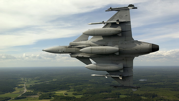 Saab, JAS 39, Gripen, многоцелевой истребитель, самолет, ВВС Швеции, маневр, HD обои