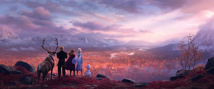 Film, Frozen 2, Anna (Frozen), Elsa (Frozen), Kristoff (Frozen), Olaf (Frozen), Sven (Frozen), Tapety HD