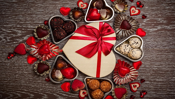 chocolate, dessert, valentines day, gift, heart, sweets, candy, HD wallpaper