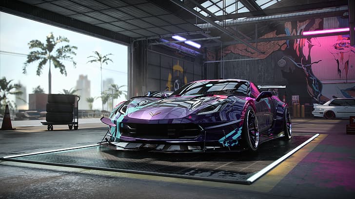 Need for Speed: Heat, videojuegos, garaje, Fondo de pantalla HD