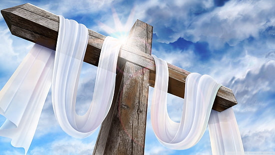 Feiertag, Ostern, Blau, Christ, Kreuz, Religiös, Himmel, Weiß, Holz, HD-Hintergrundbild HD wallpaper