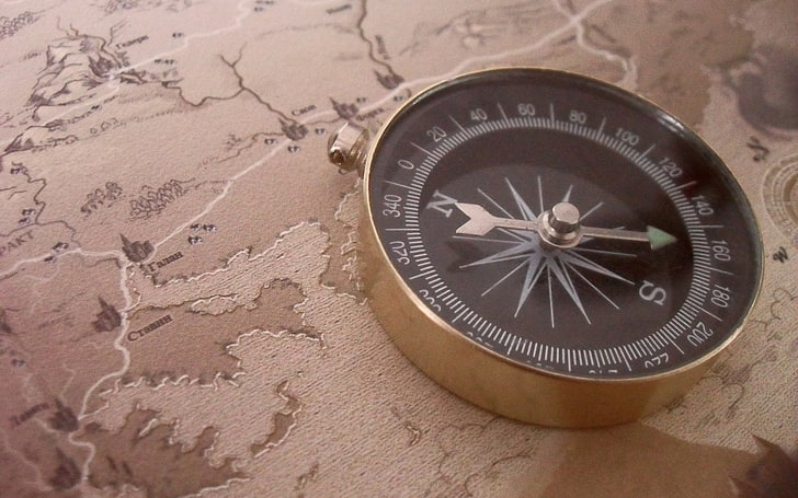 gold-colored compass, compass, direction, trip, HD wallpaper