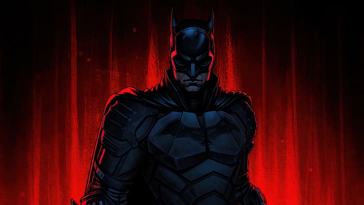The Batman (2021), Batman, red, 4K, superhero, artwork, ArtStation, HD wallpaper