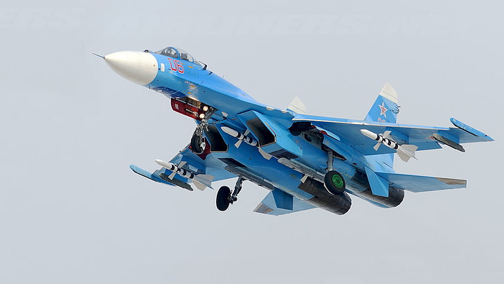 pesawat biru dan putih, Flanker, Su-27, Sukhoi, Angkatan Udara Rusia, Wallpaper HD