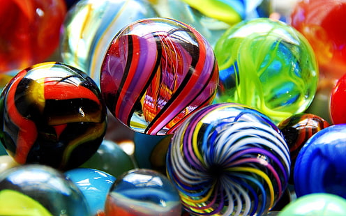 assorted-color marble lot, balls, glass, line, colorful, HD wallpaper HD wallpaper