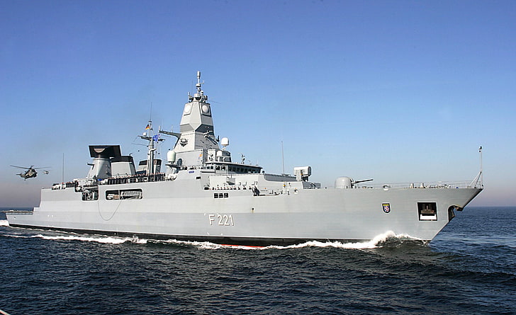 Военни кораби, германски флот, FGS Hessen (F221), фрегата, разрушител с управляема ракета, военен кораб, HD тапет