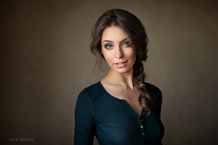 wajah, Anastasiya Peredistova, latar belakang sederhana, Sean Archer, wanita, potret, Wallpaper HD