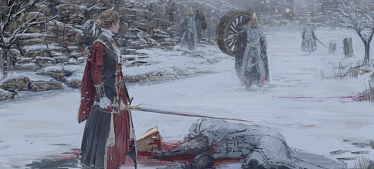 Videojuego, Bloodborne, Snow, Snowfall, Sword, Winter, Woman Warrior, Fondo de pantalla HD