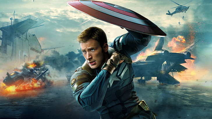 Marvel Captain America illustration, sköld, Marvel, Chris Evans, Steve Rogers, Captain America: The Winter Soldier, HD tapet