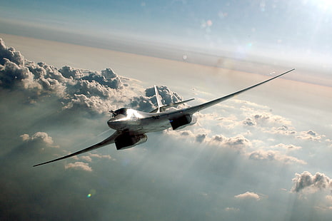 灰色の戦闘機、雲、戦略、The Tu-160、超音速、爆撃機、「ホワイトスワン」、 HDデスクトップの壁紙 HD wallpaper