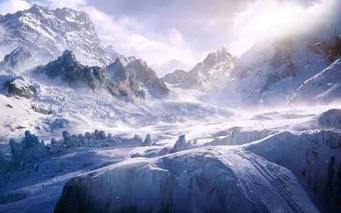 Fantasia, paesaggio, montagna, neve, inverno, Sfondo HD HD wallpaper