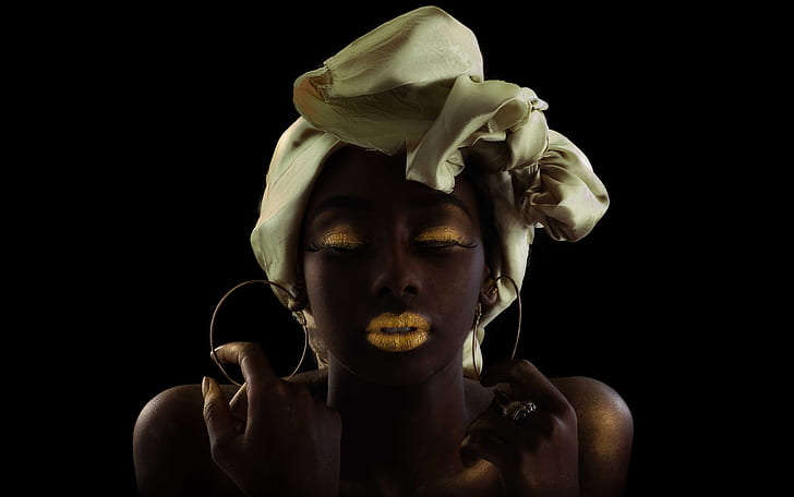 gadis, gaya, selendang, Afrika-Amerika, make-up, Wallpaper HD