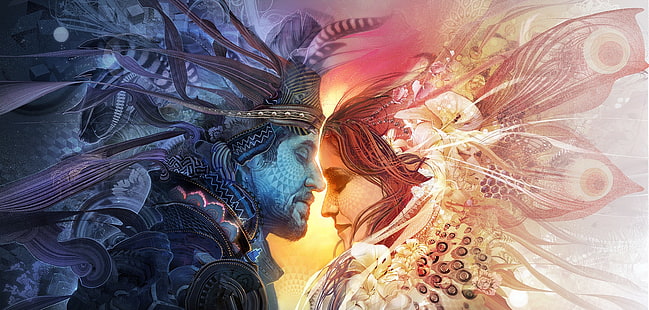 ilustraciones de hombre y mujer, Android Jones, diseño de TI, psicodélico, Fondo de pantalla HD HD wallpaper