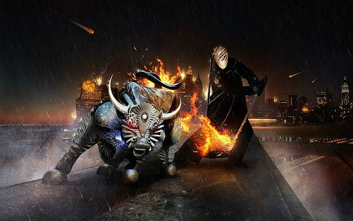 Bull And Flaming, Katana, bull and flaming, katana, HD wallpaper