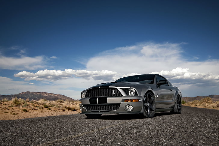 silver Ford Shelby Cobra coupe, himlen, moln, Mustang, Ford, Shelby, GT500, silver, muskelbil, silver, HD tapet