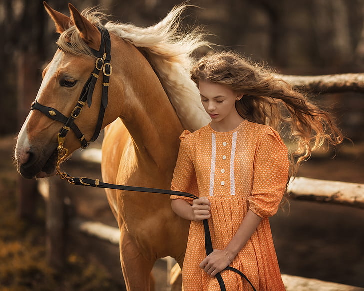pelo, caballo, niña, vestido, Anastasia Barmina, Catherine Pasynkova, Fondo de pantalla HD