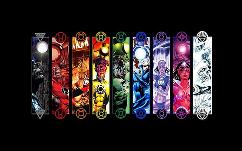 Green Lantern, Green Lantern Corps, Black Lantern, Blue Lantern, Tribu Indigo, Larfleeze (DC Comics), Orange Lantern, Lanterne Rouge, Sinestro, Star Sapphire, Violet Lantern, Lanterne Jaune, Fond d'écran HD HD wallpaper