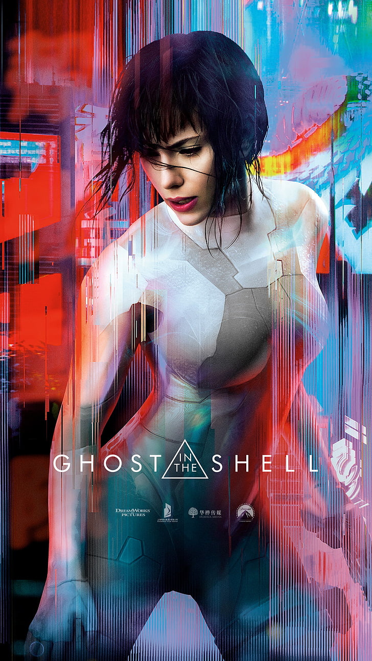 Wallpaper Ghost In The Shell, Scarlett Johansson, film, Kusanagi Motoko, tampilan potret, Wallpaper HD, wallpaper seluler