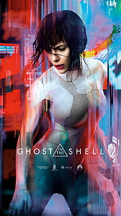 Wallpaper Ghost In The Shell, Scarlett Johansson, film, Kusanagi Motoko, tampilan potret, Wallpaper HD HD wallpaper