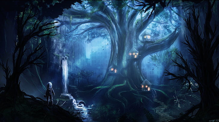 ศิลปะจินตนาการงานศิลปะกลางคืนป่า, วอลล์เปเปอร์ HD
