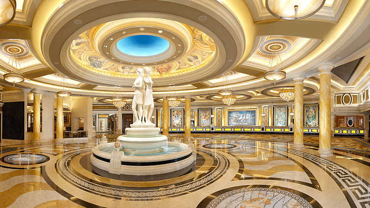 Caesars Palace ในร่มภาพวาดประติมากรรมโมเสคภายในเดสก์ท็อปวอลล์เปเปอร์แบบจอกว้าง 2560 × 1440, วอลล์เปเปอร์ HD