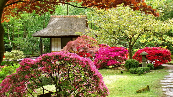 Пролетна японска градина, пролет, природа, градини, цветя, природа и пейзажи, HD тапет HD wallpaper