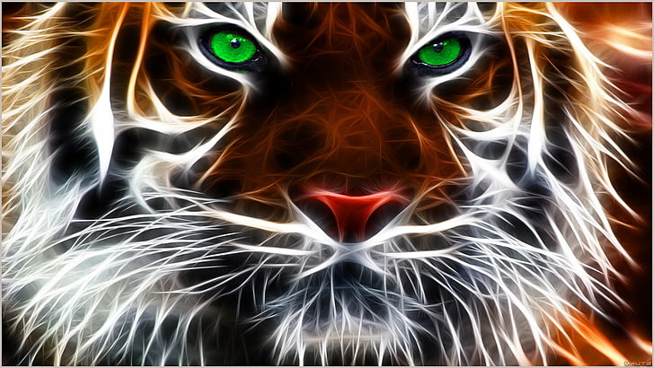 плакат с тигрова глава, тигър, животни, Фракталий, HD тапет