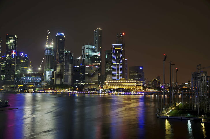 night time photo of city, DSC, night time, photo, city, HDR, CBD, singapore, cityscapes, reflections, night, urban Skyline, cityscape, architecture, skyscraper, reflection, river, famous Place, urban Scene, downtown District, tower, water, built Structure, waterfront, building Exterior, modern, HD wallpaper